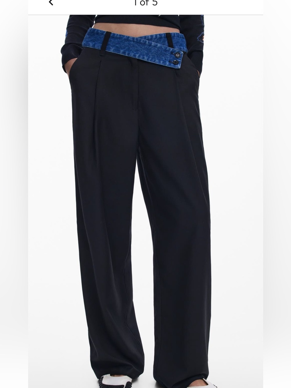 Desigual Women’s Black denim waist Wide-Leg Pants - Picture 3 of 5